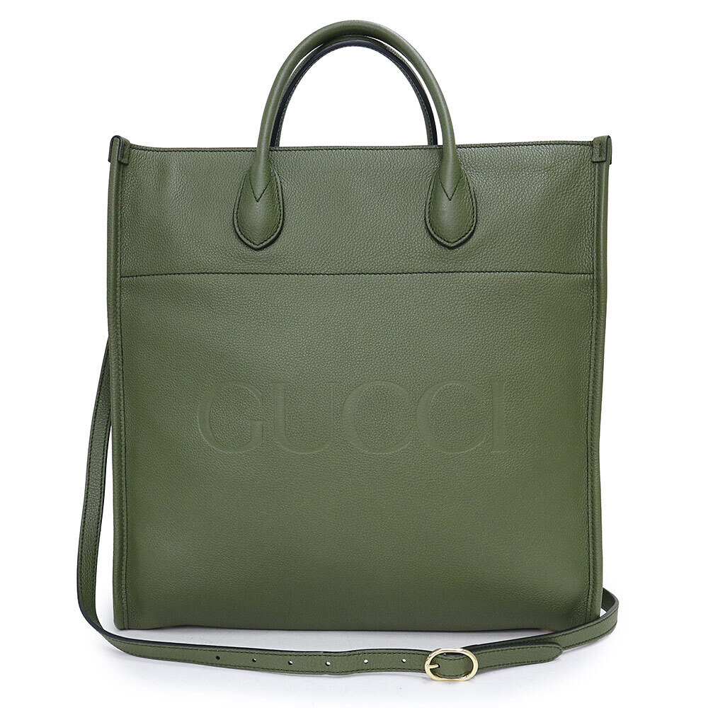 Gucci Embossed Logo Shoulder Handbag Crossbody Leather Khaki Green